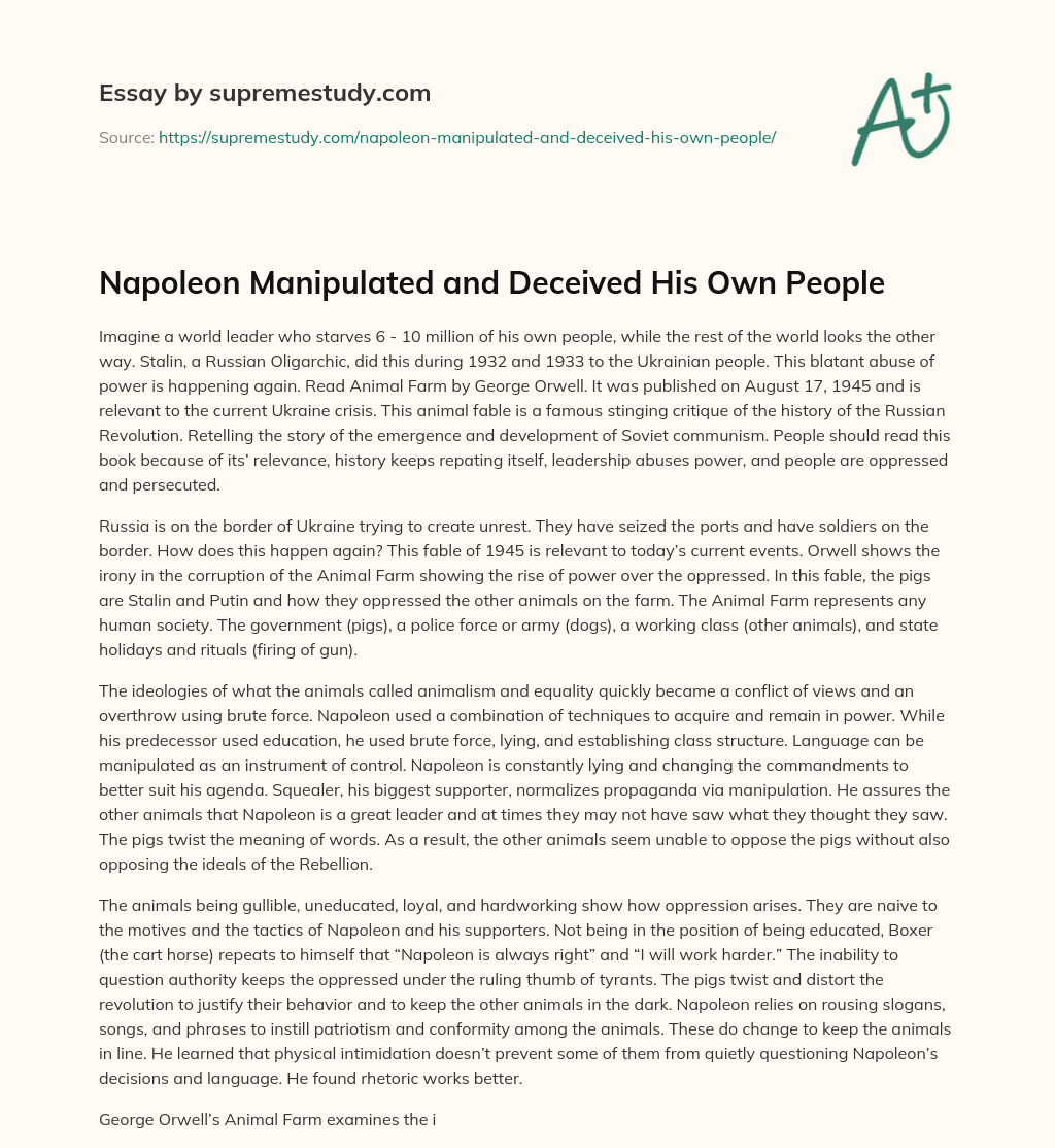 Napoleon Manipulated and Deceived His Own People essay