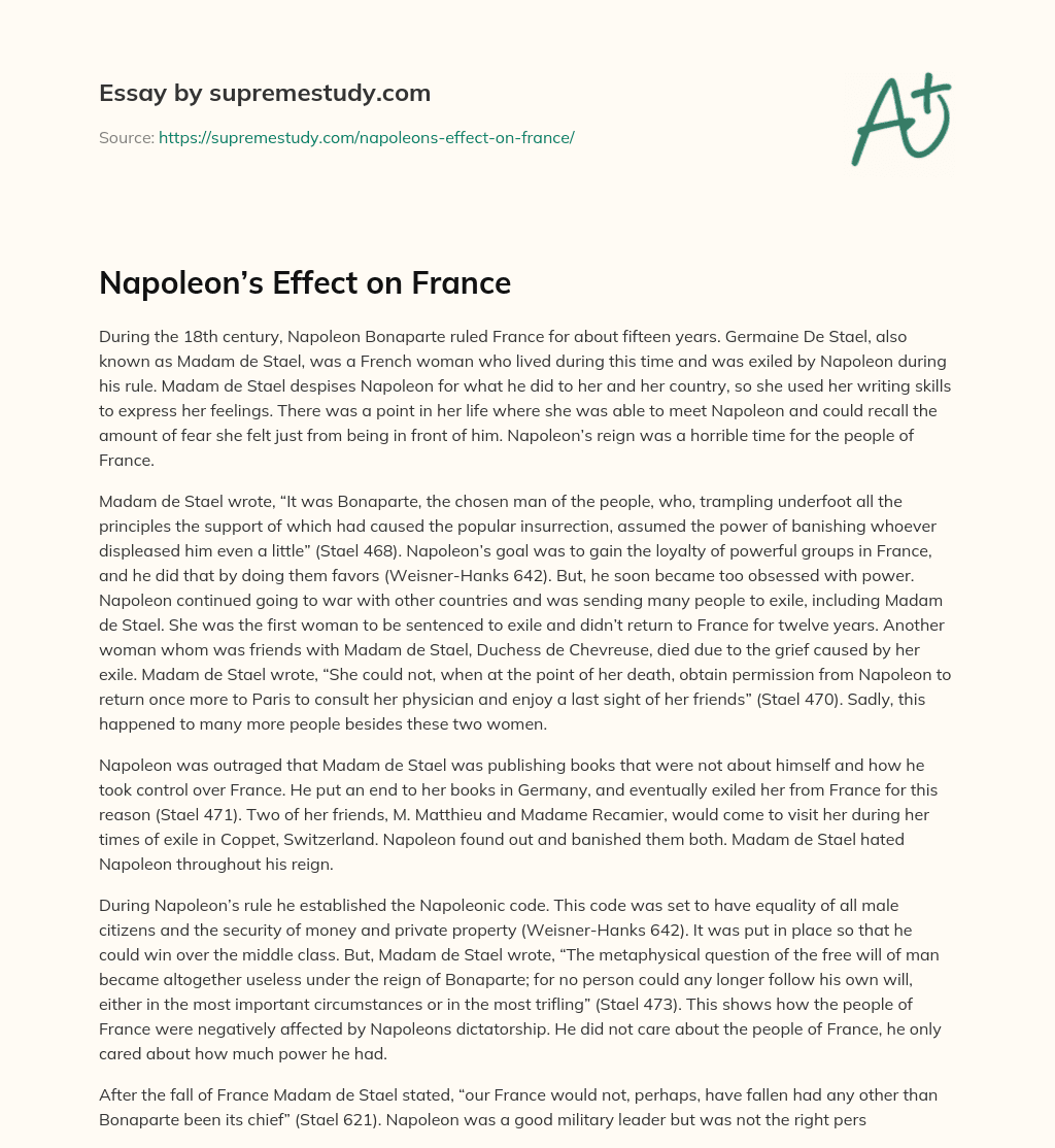 Napoleon’s Effect on France essay