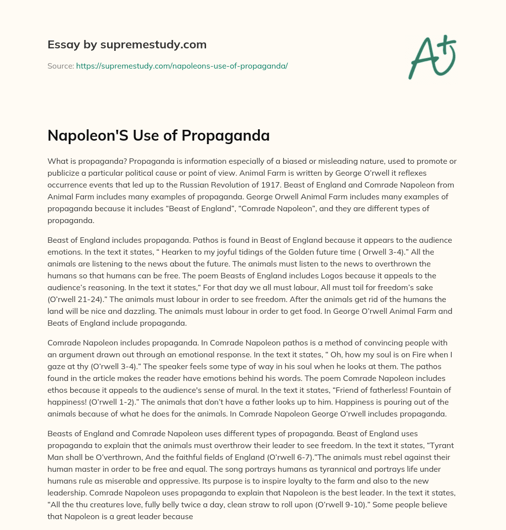Napoleon’S Use of Propaganda essay