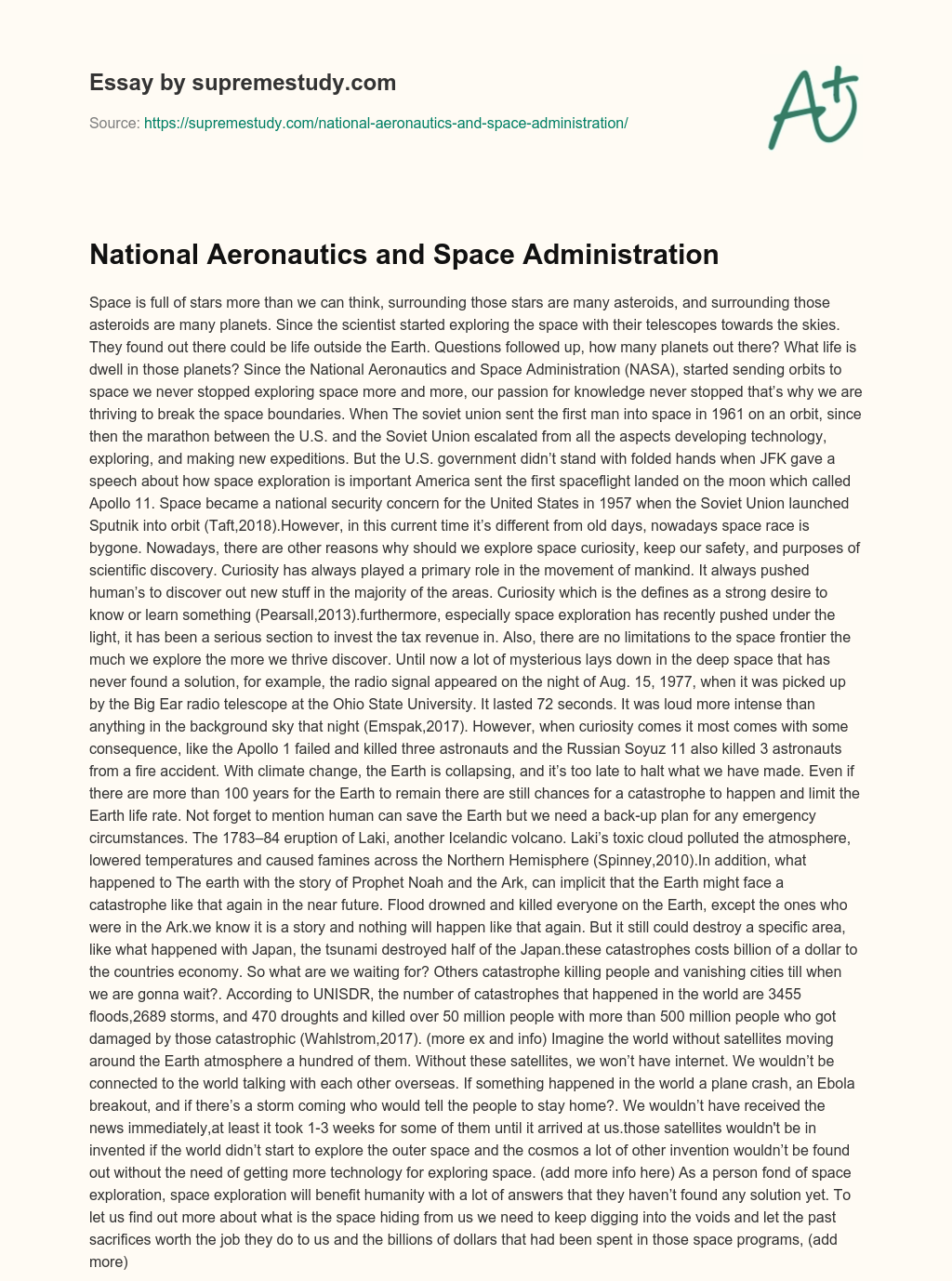 National Aeronautics and Space Administration essay
