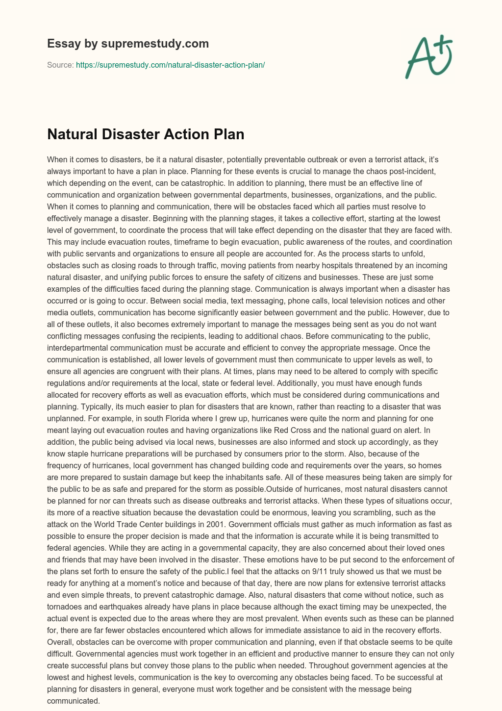 natural disaster essay plan