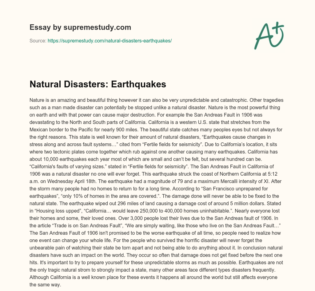 Natural Disasters: Earthquakes essay