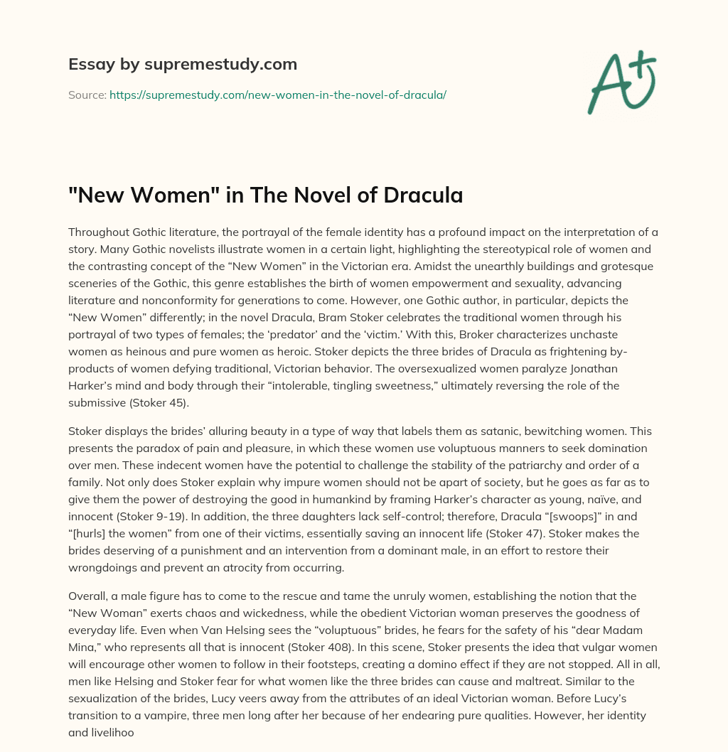 “New Women” in The Novel of Dracula essay