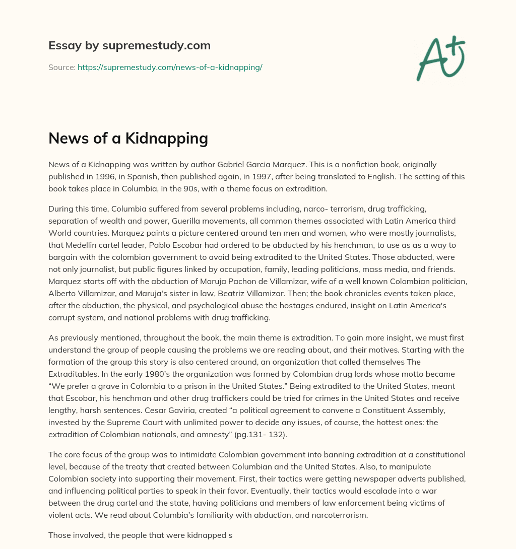News of a Kidnapping essay