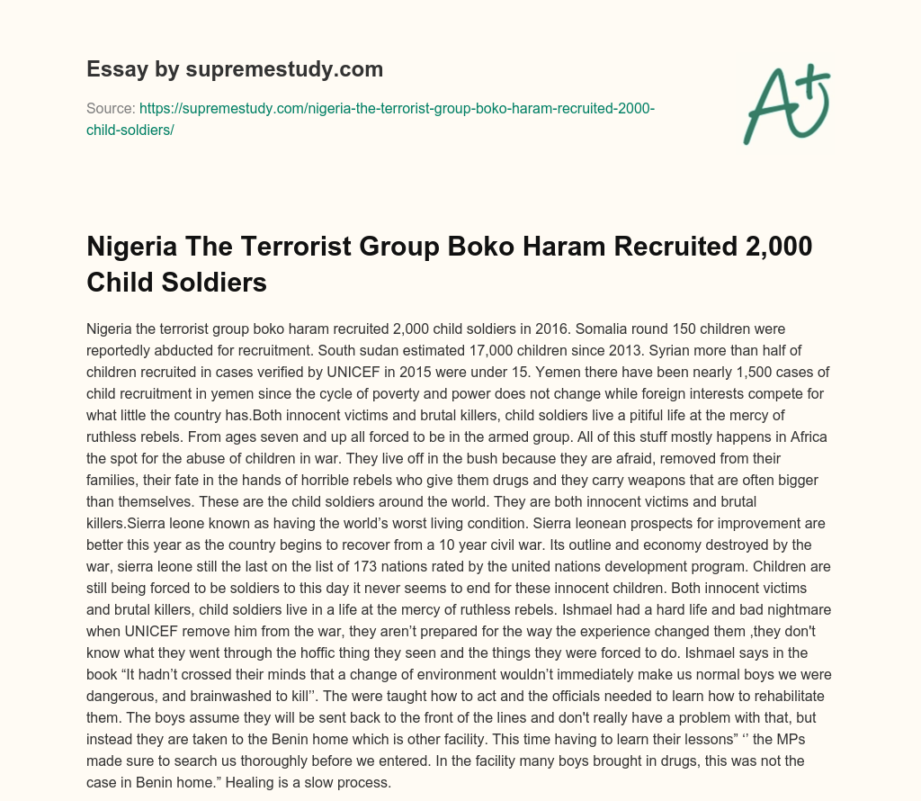 Nigeria The Terrorist Group Boko Haram Recruited 2,000 Child Soldiers essay