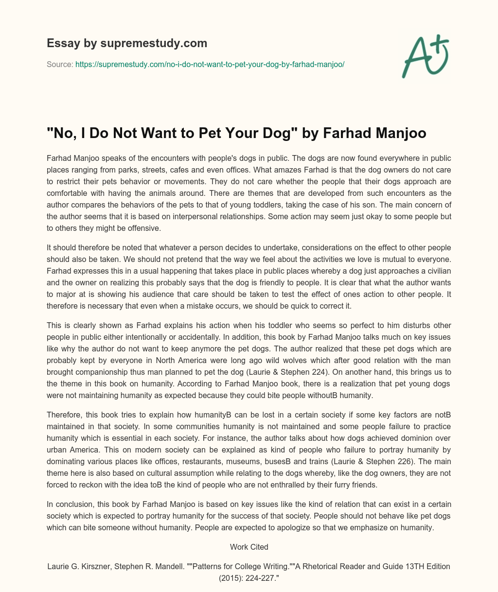 “No, I Do Not Want to Pet Your Dog” by Farhad Manjoo essay