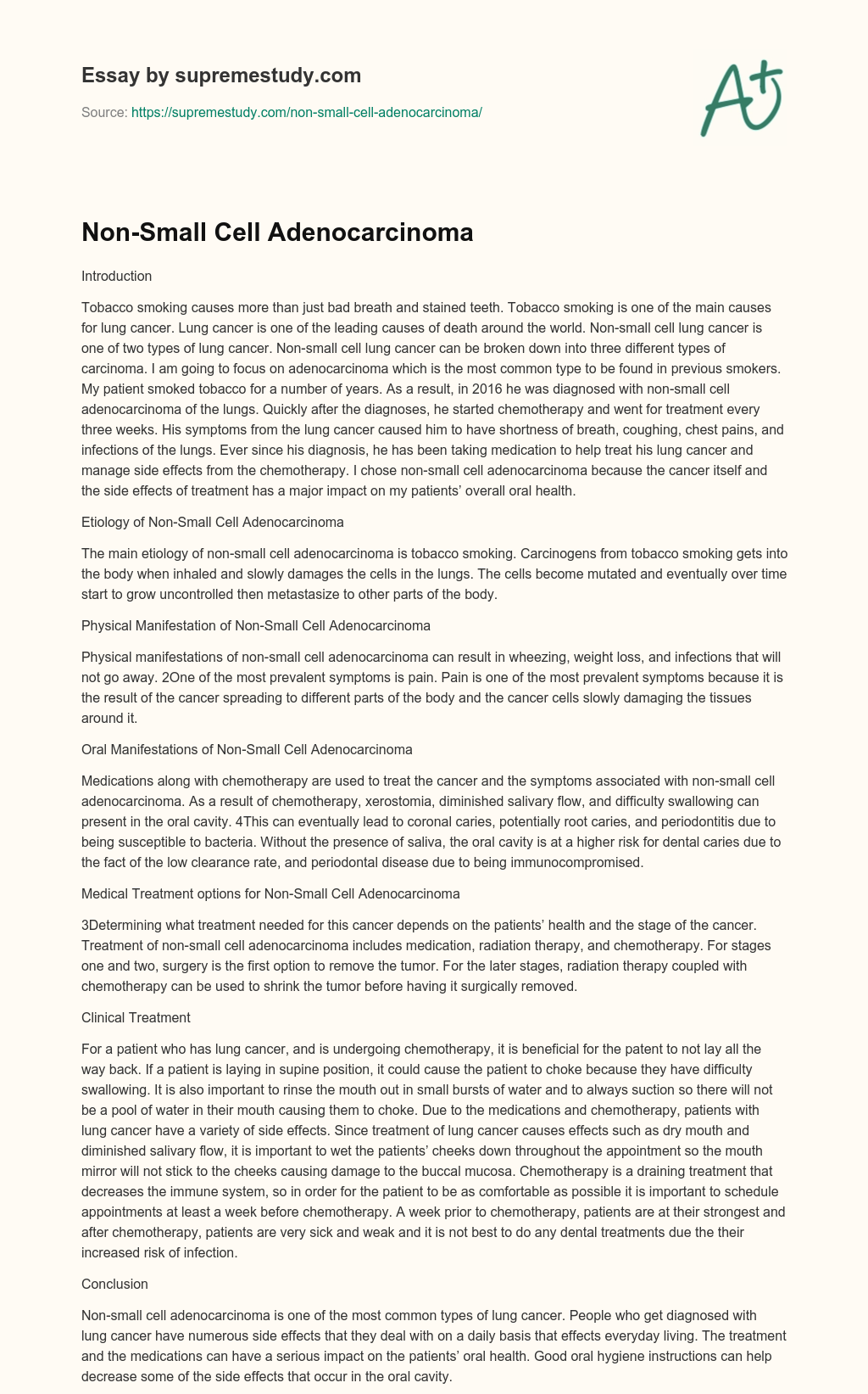 Non-Small Cell Adenocarcinoma essay