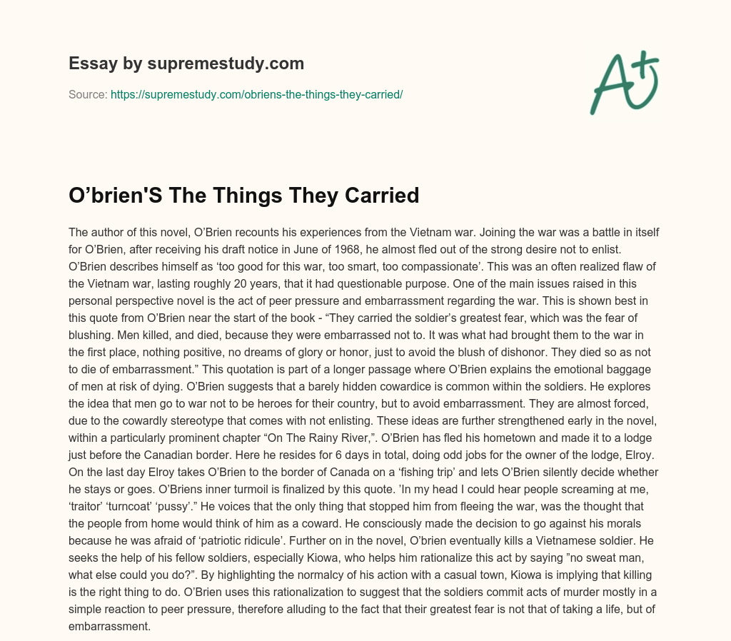 O’brien’S The Things They Carried essay