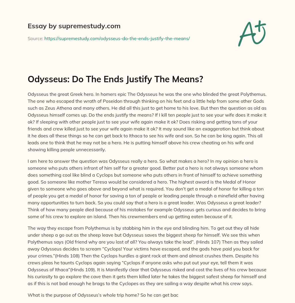 Odysseus: Do The Ends Justify The Means? essay