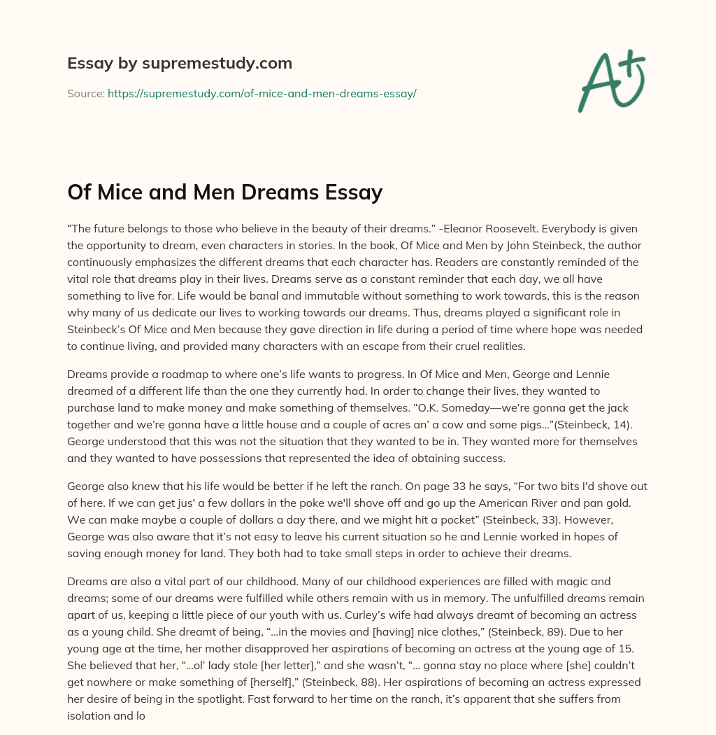 Of Mice and Men Dreams Essay essay