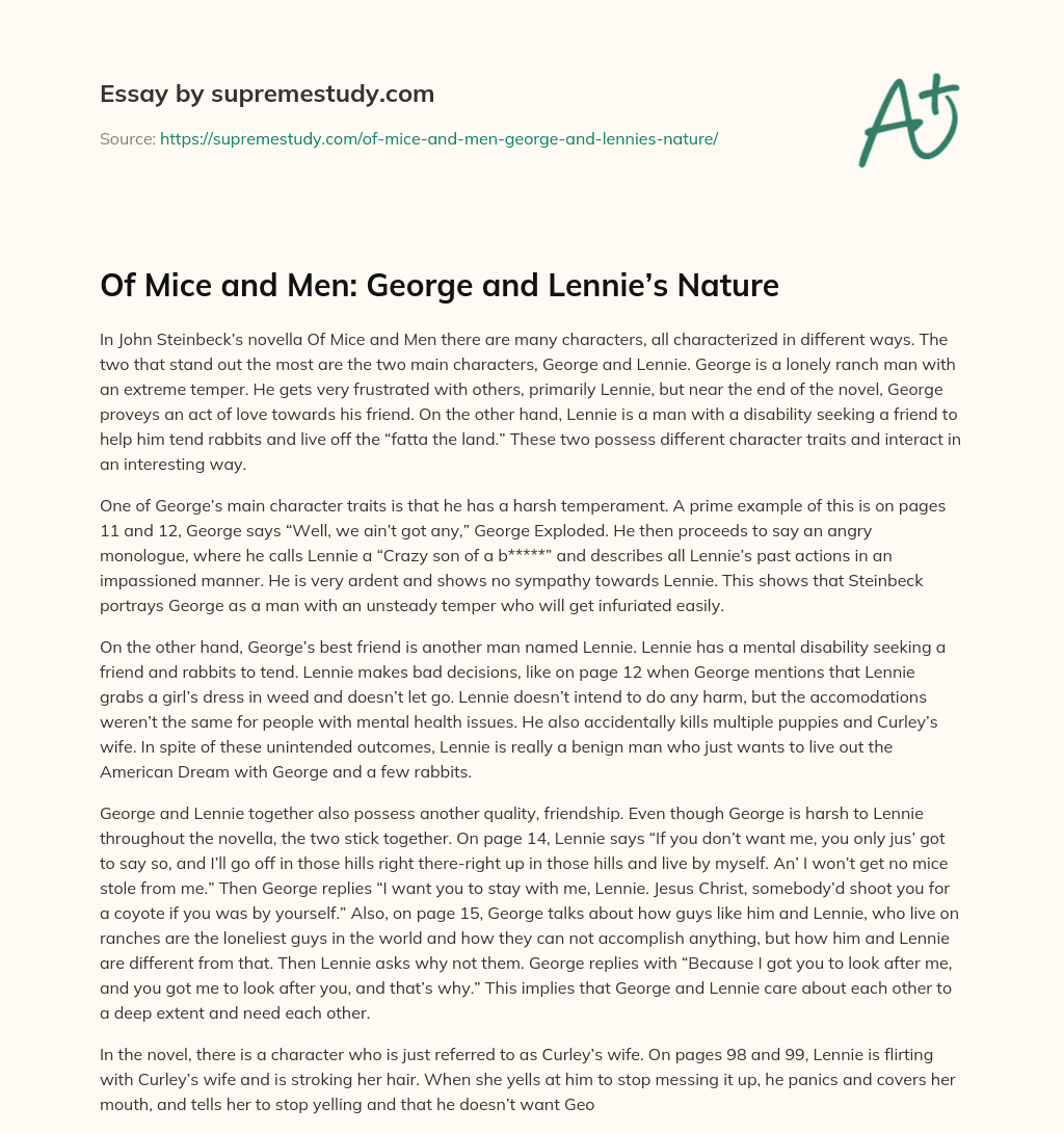 Of Mice and Men: George and Lennie’s Nature essay