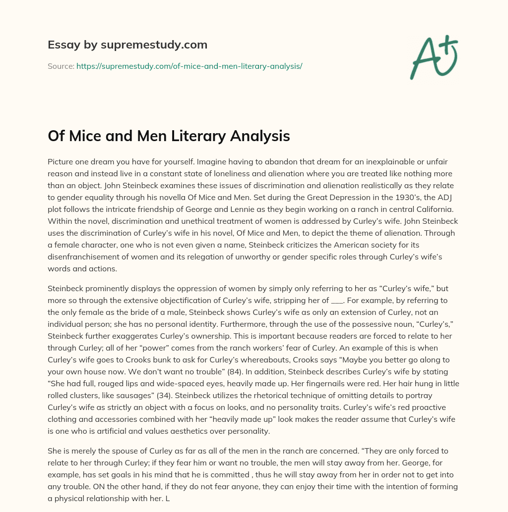  Of Mice And Men Literary Analysis Literary Analysis Of Mice And Men 