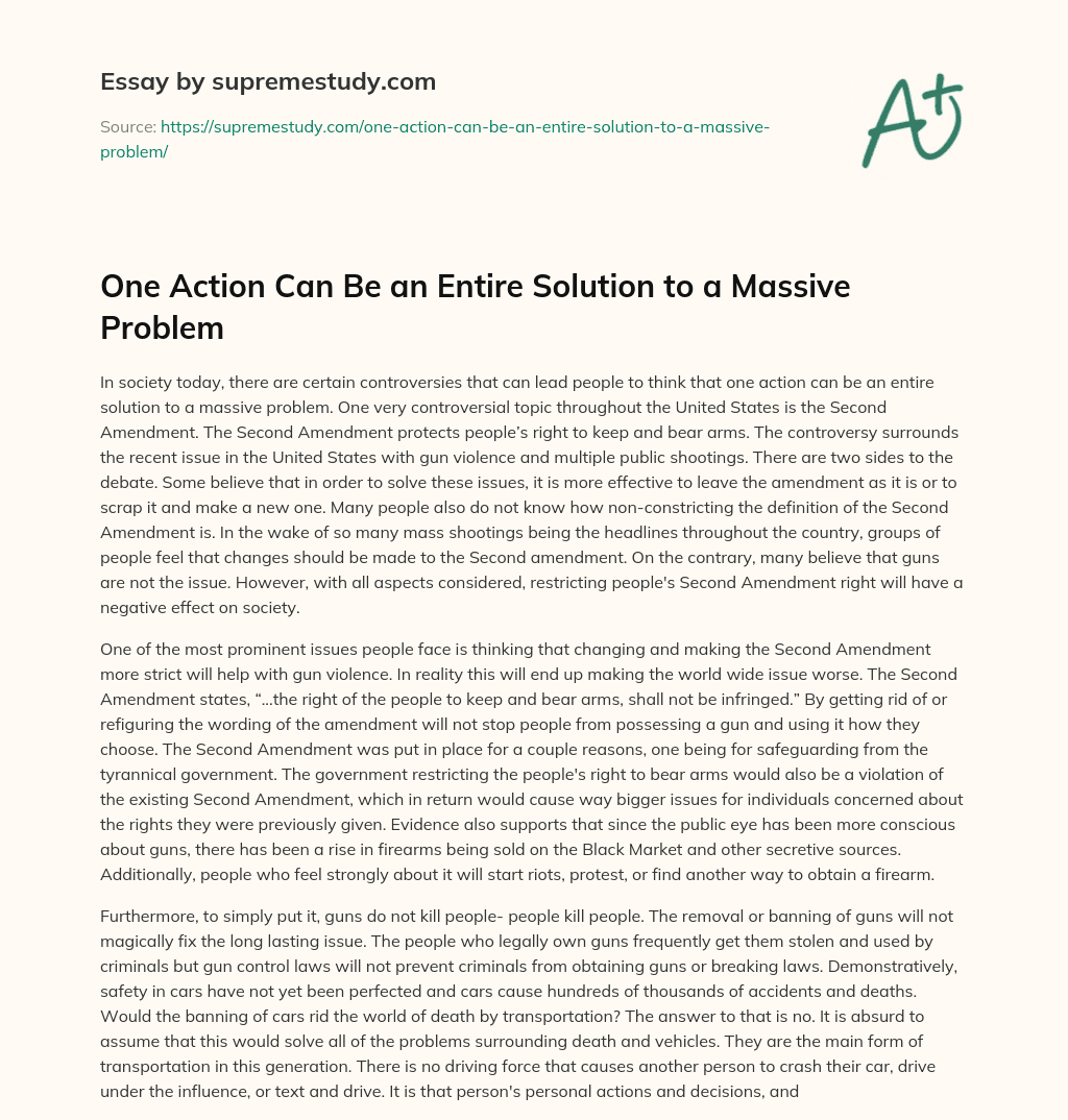 One Action Can Be an Entire Solution to a Massive Problem essay