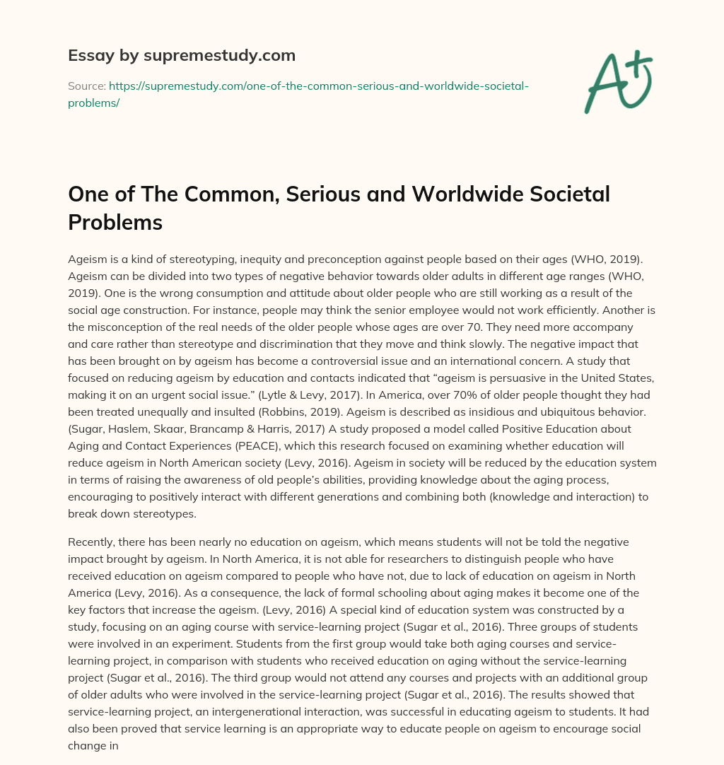 One of The Common, Serious and Worldwide Societal Problems essay