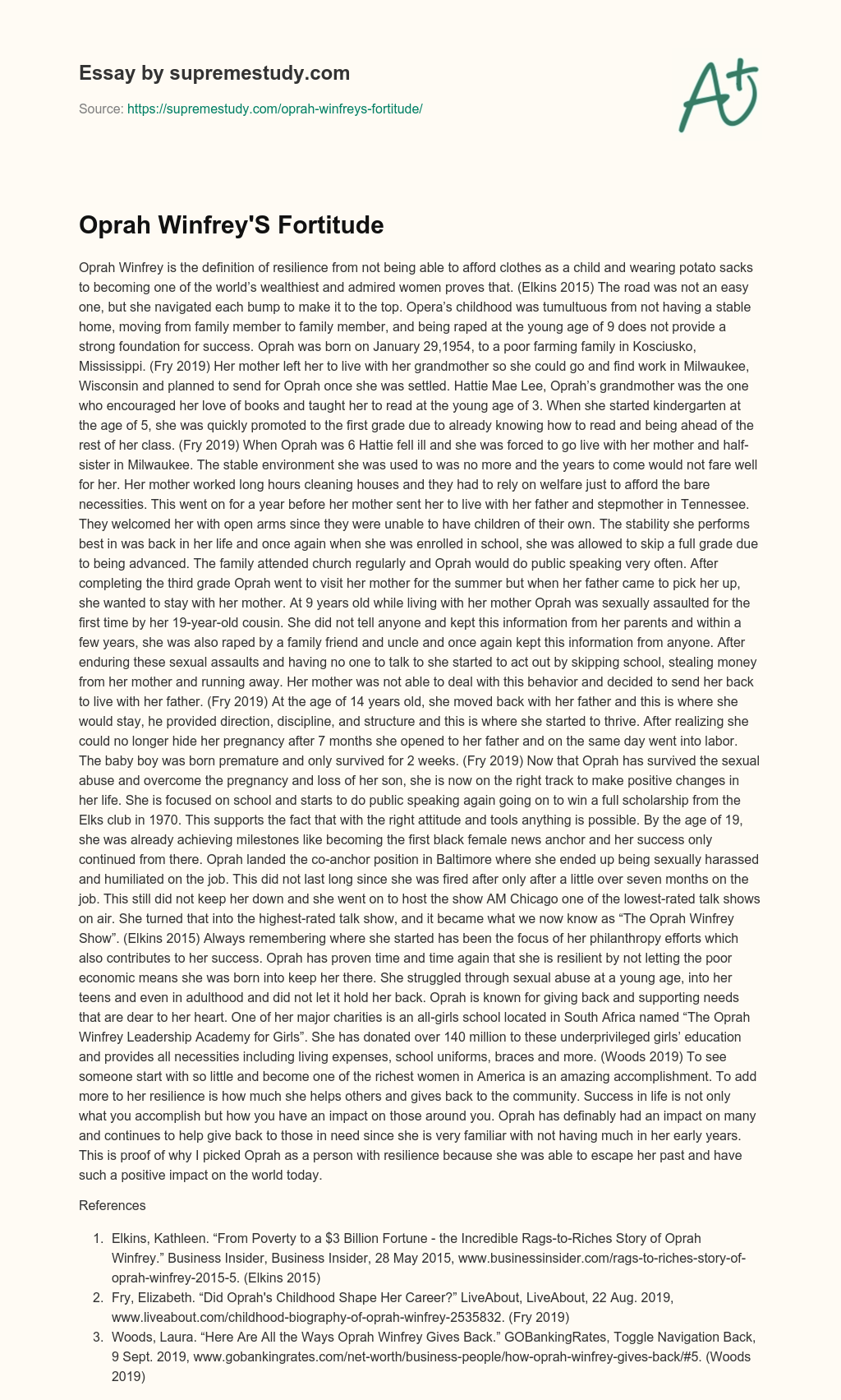 Oprah Winfrey’S Fortitude essay