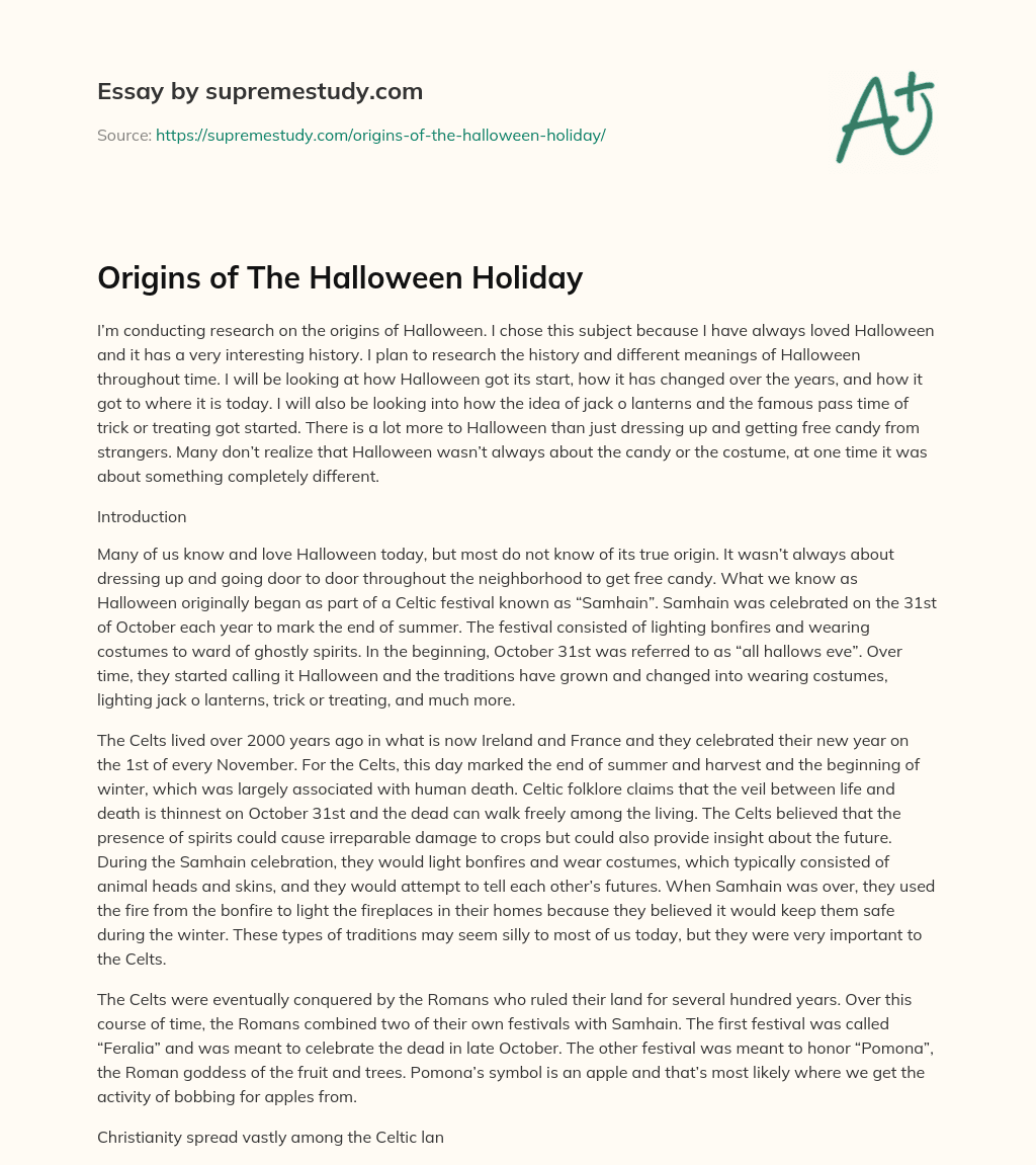 Origins of The Halloween Holiday essay