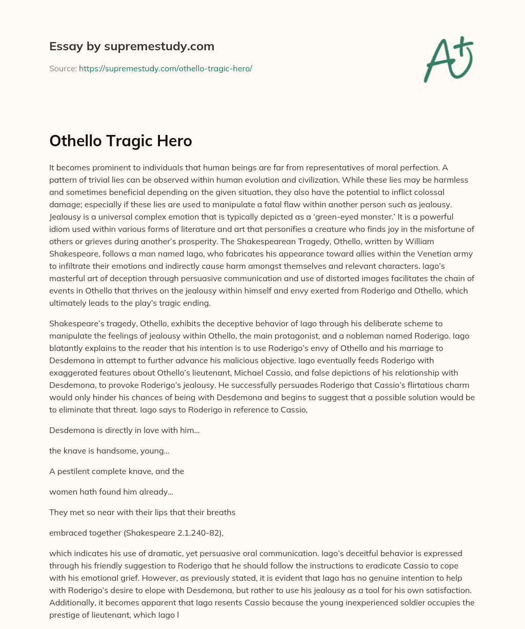 Othello Tragic Hero essay