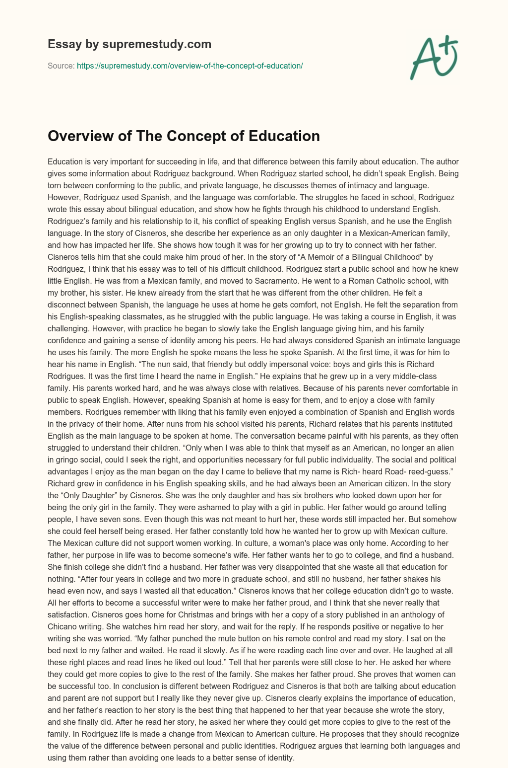 Overview of The Concept of Education essay