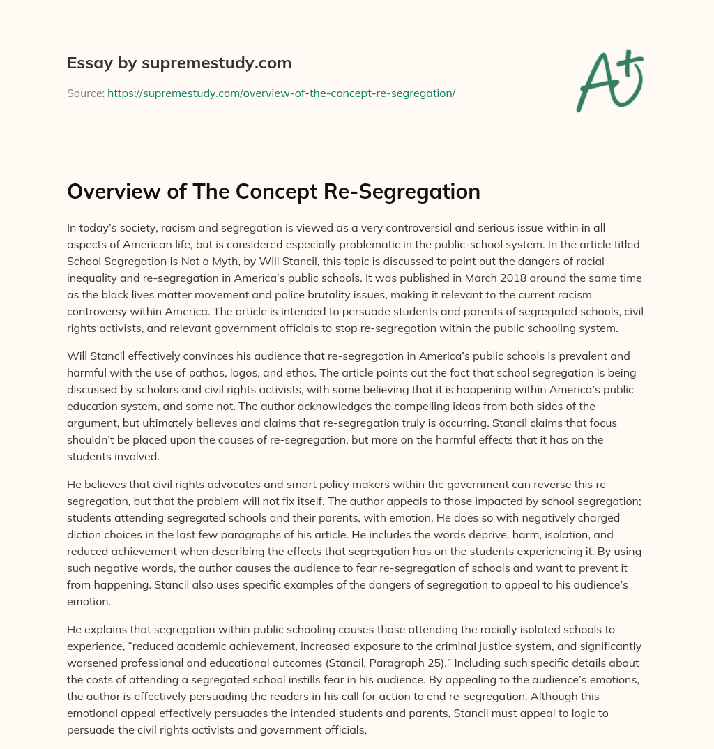 Overview of The Concept Re-Segregation essay