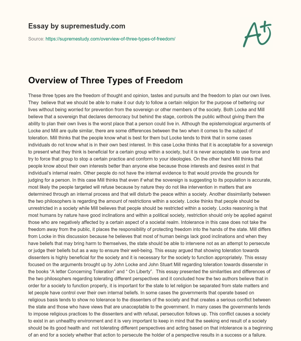 Overview of Three Types of Freedom essay