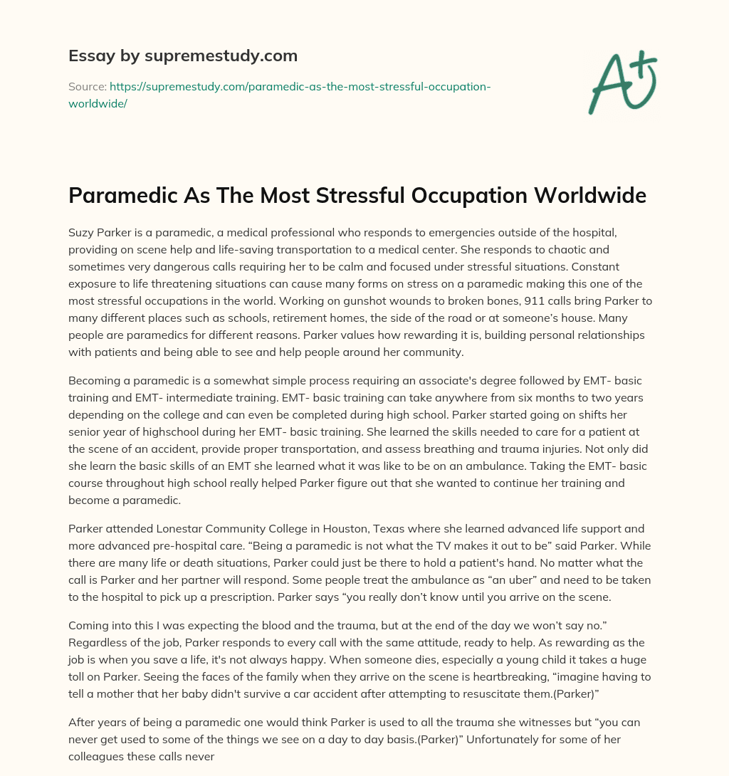 Paramedic As The Most Stressful Occupation Worldwide essay
