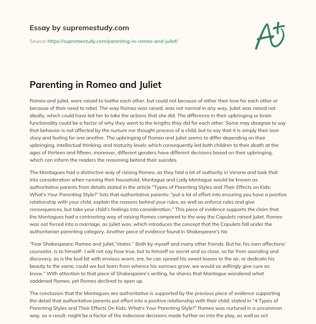 Parenting in Romeo and Juliet essay