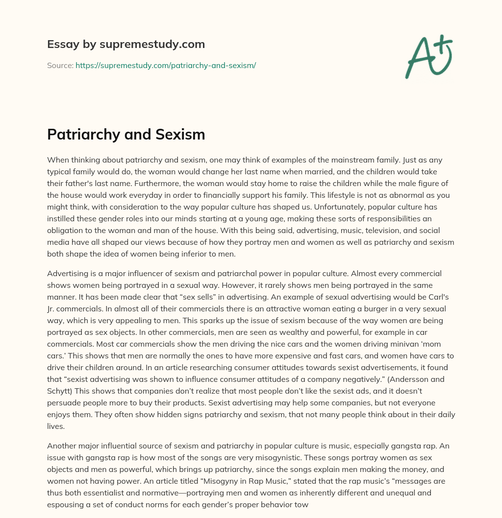 Patriarchy and Sexism essay