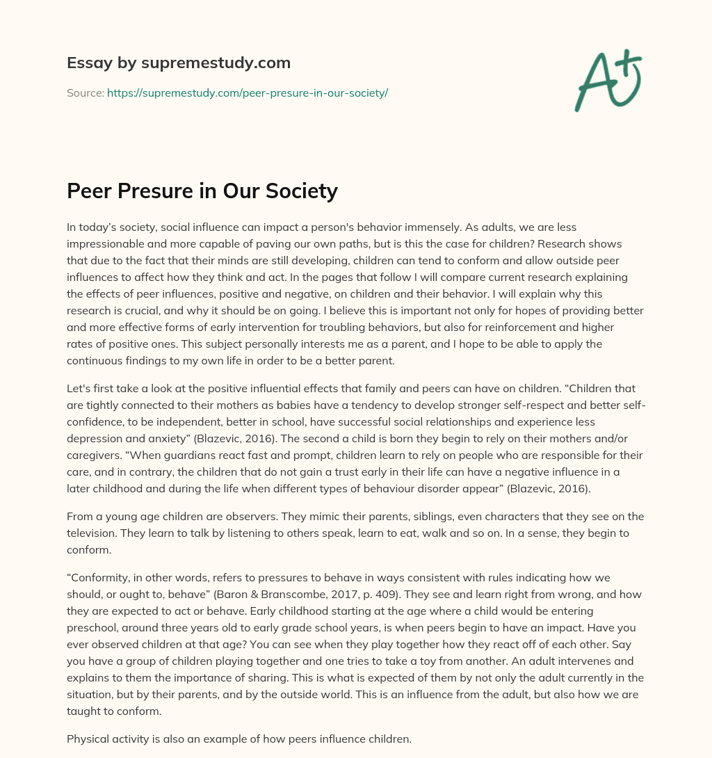 Peer Presure in Our Society essay