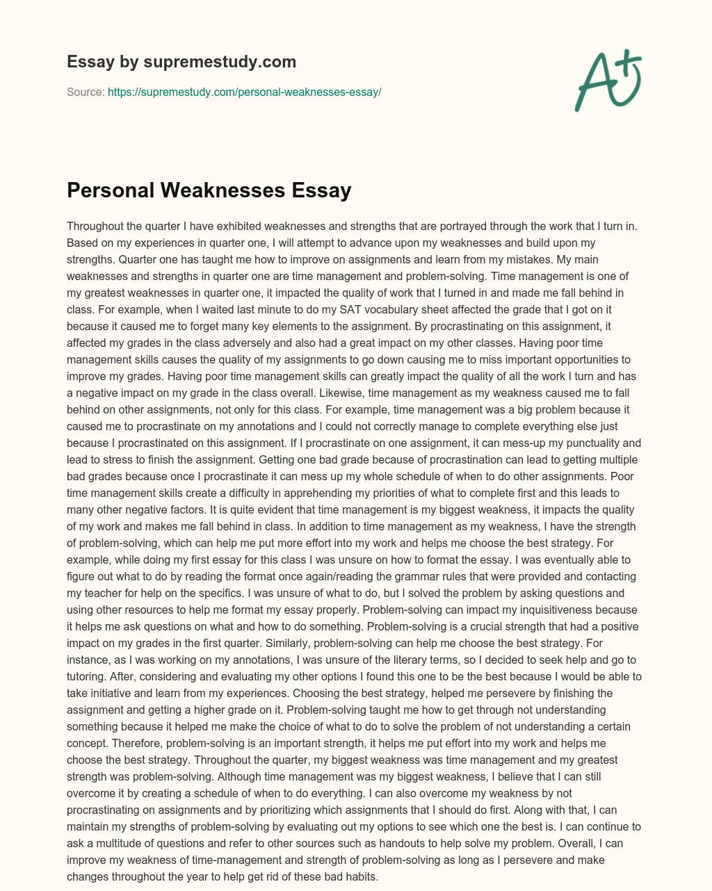 Personal Weaknesses Essay essay