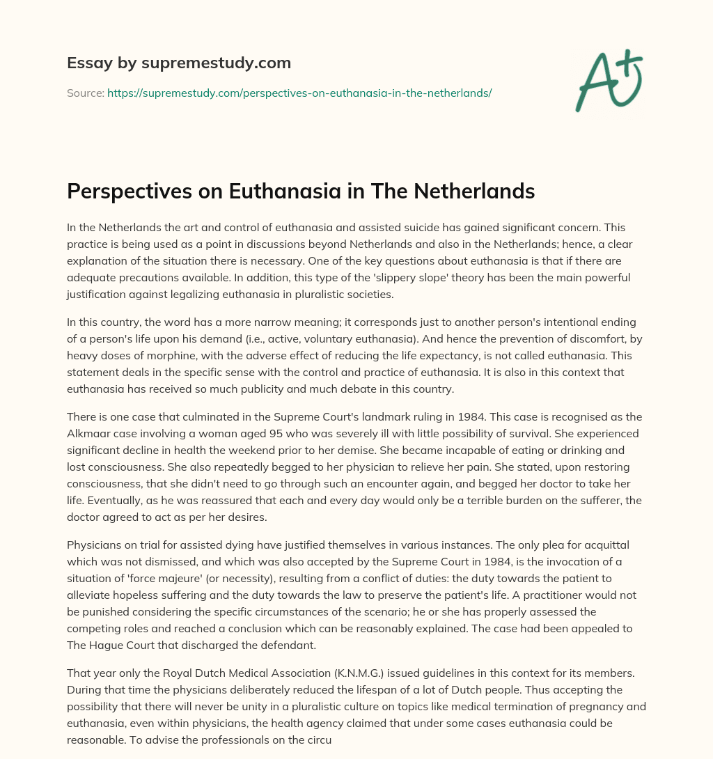 Perspectives on Euthanasia in The Netherlands essay
