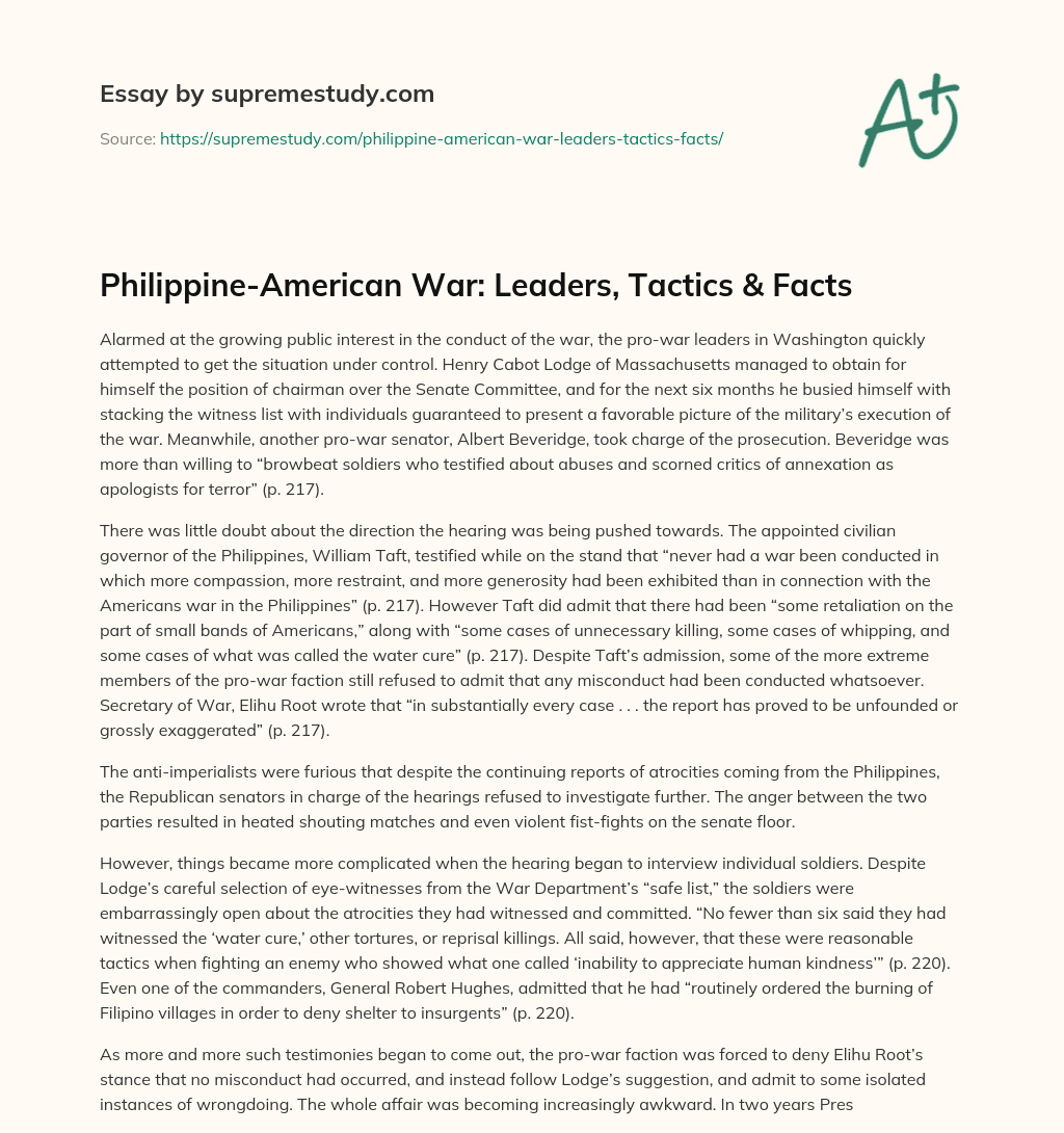 Philippine-American War: Leaders, Tactics & Facts essay