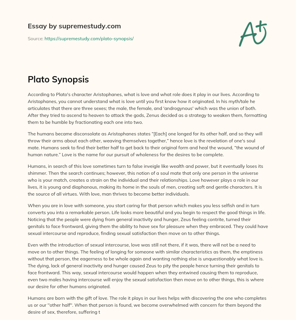 Plato Synopsis essay