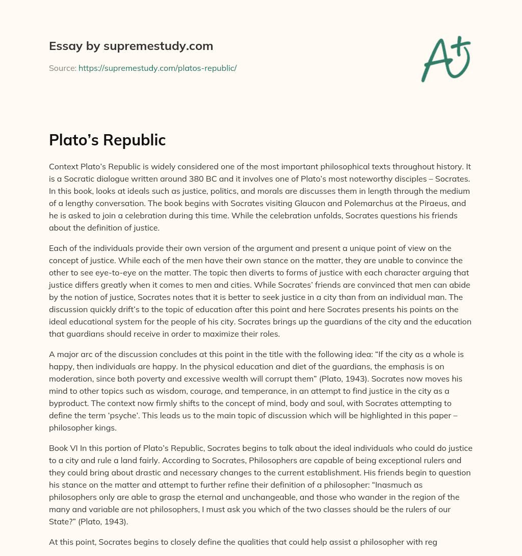 Plato’s Republic essay