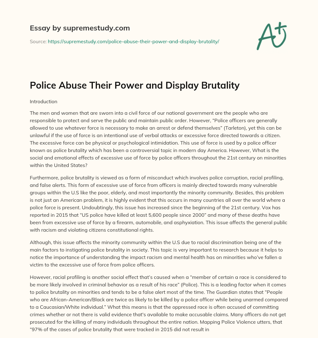 Police Abuse Their Power and Display Brutality essay