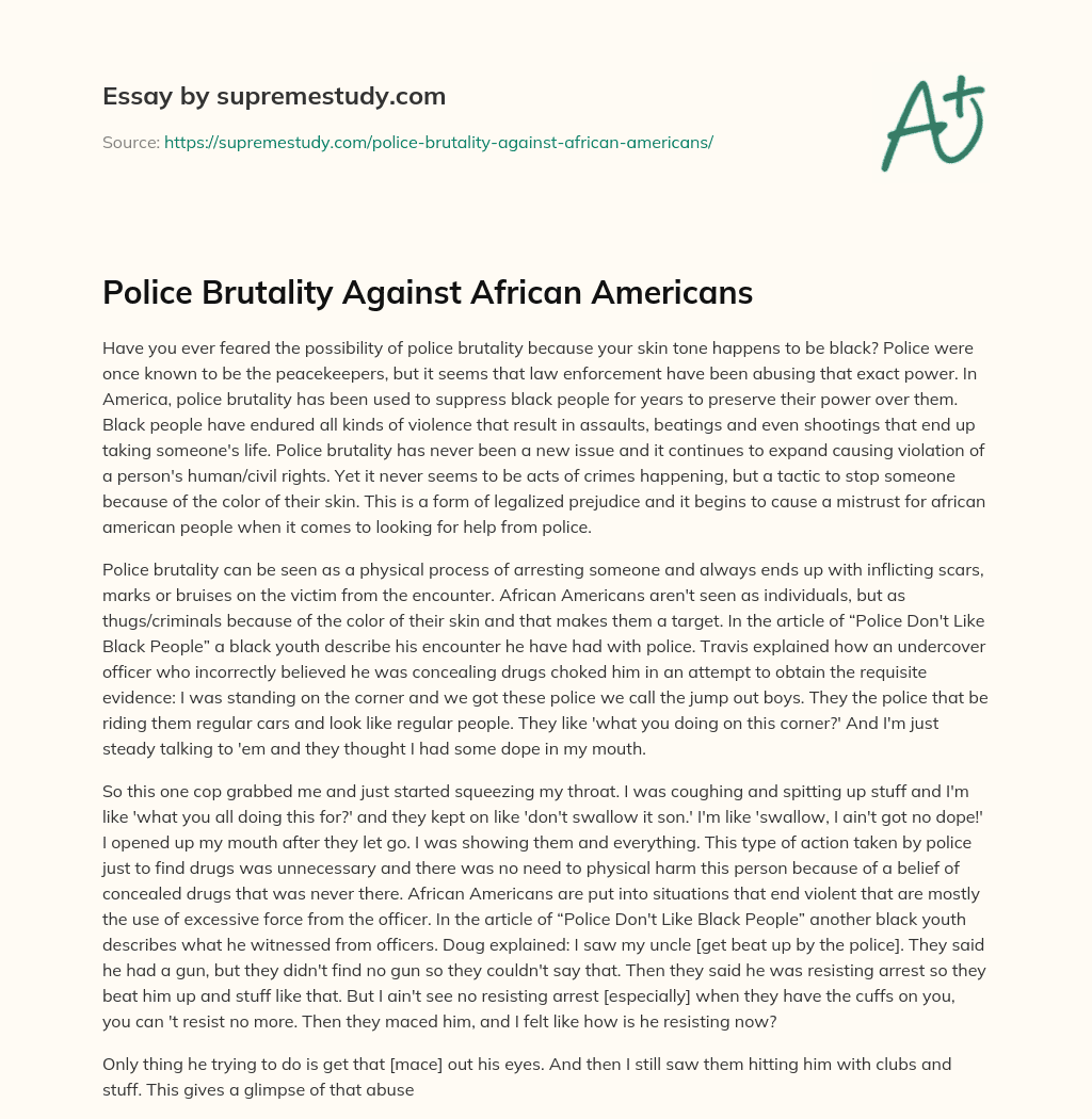 Police Brutality Against African Americans essay