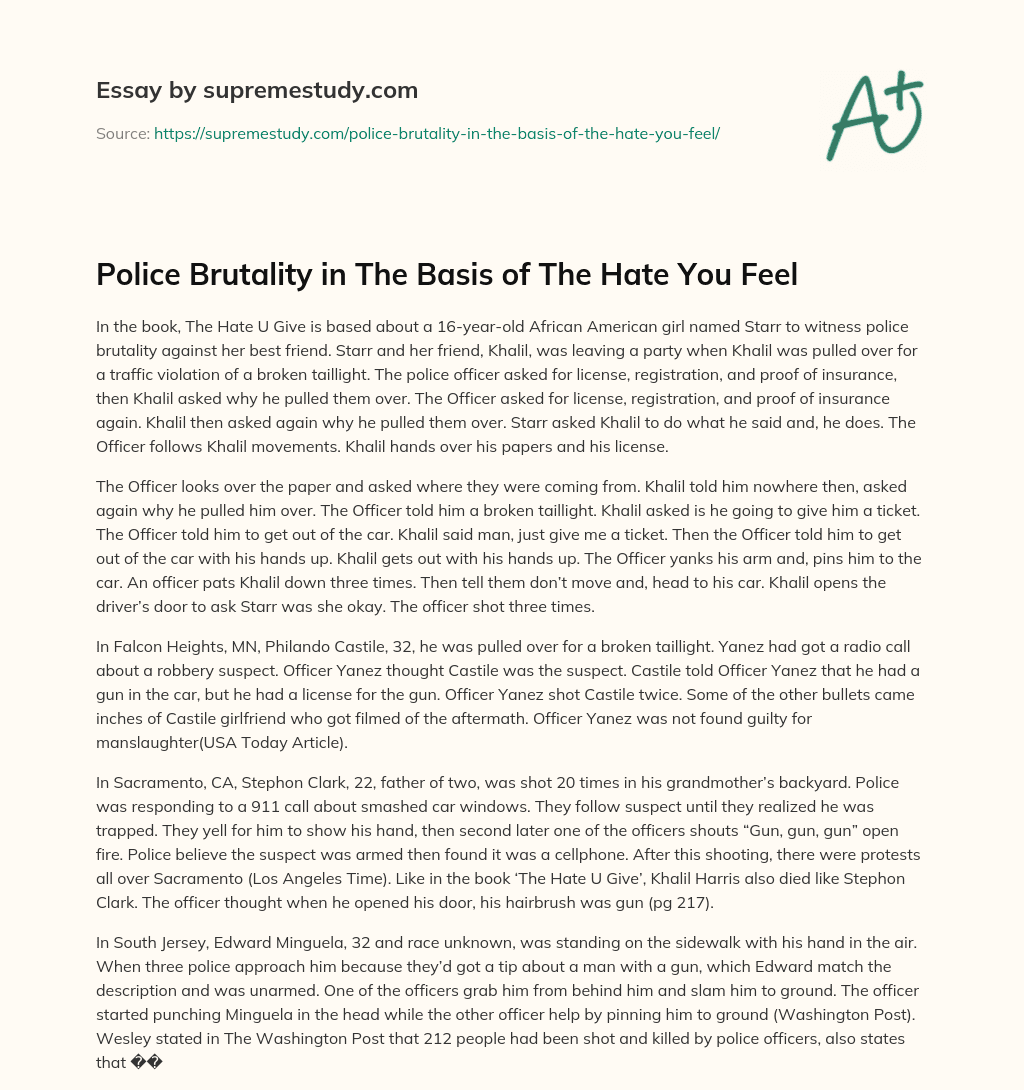 Police Brutality in The Basis of The Hate You Feel essay