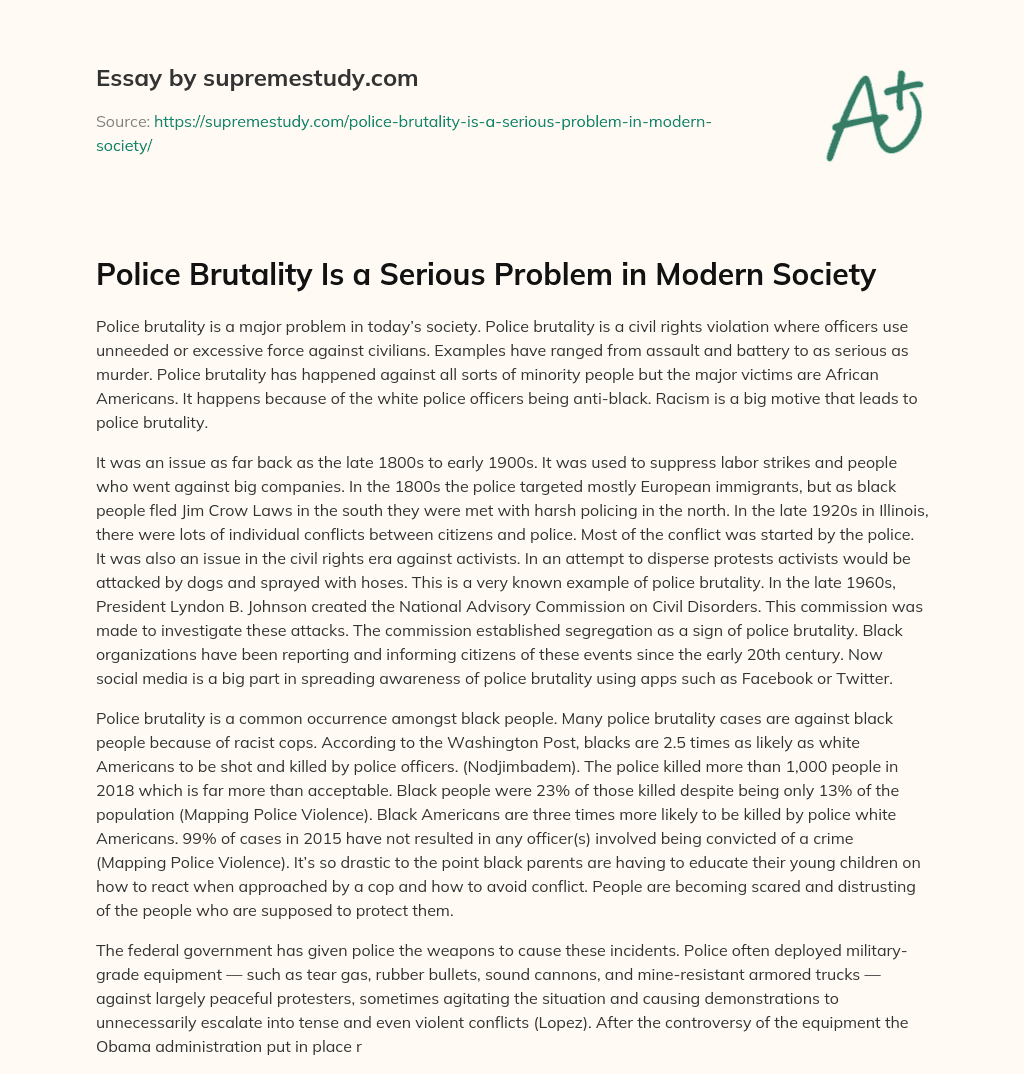 Police Brutality Is a Serious Problem in Modern Society essay