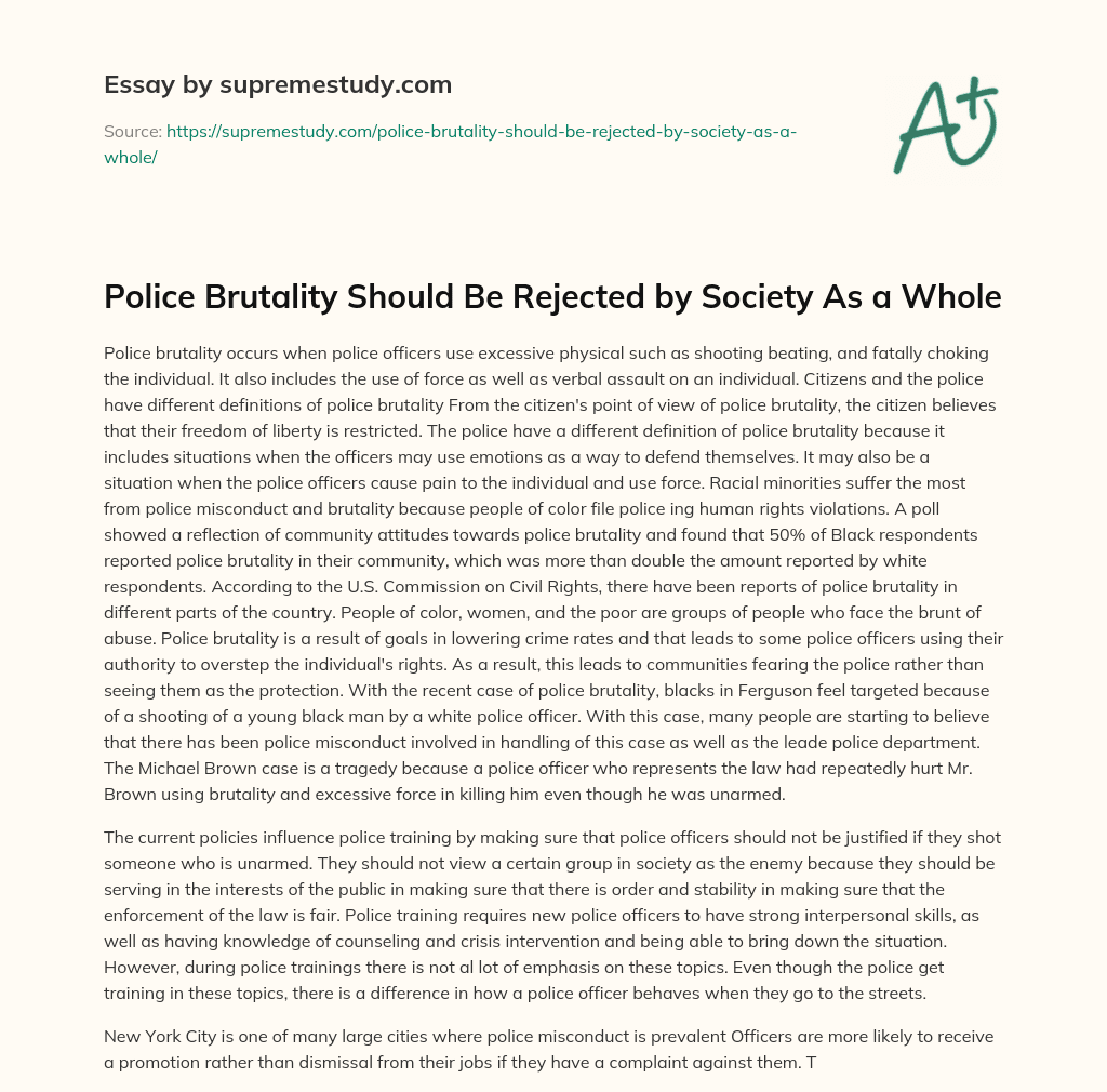 Police Brutality Should Be Rejected by Society As a Whole essay