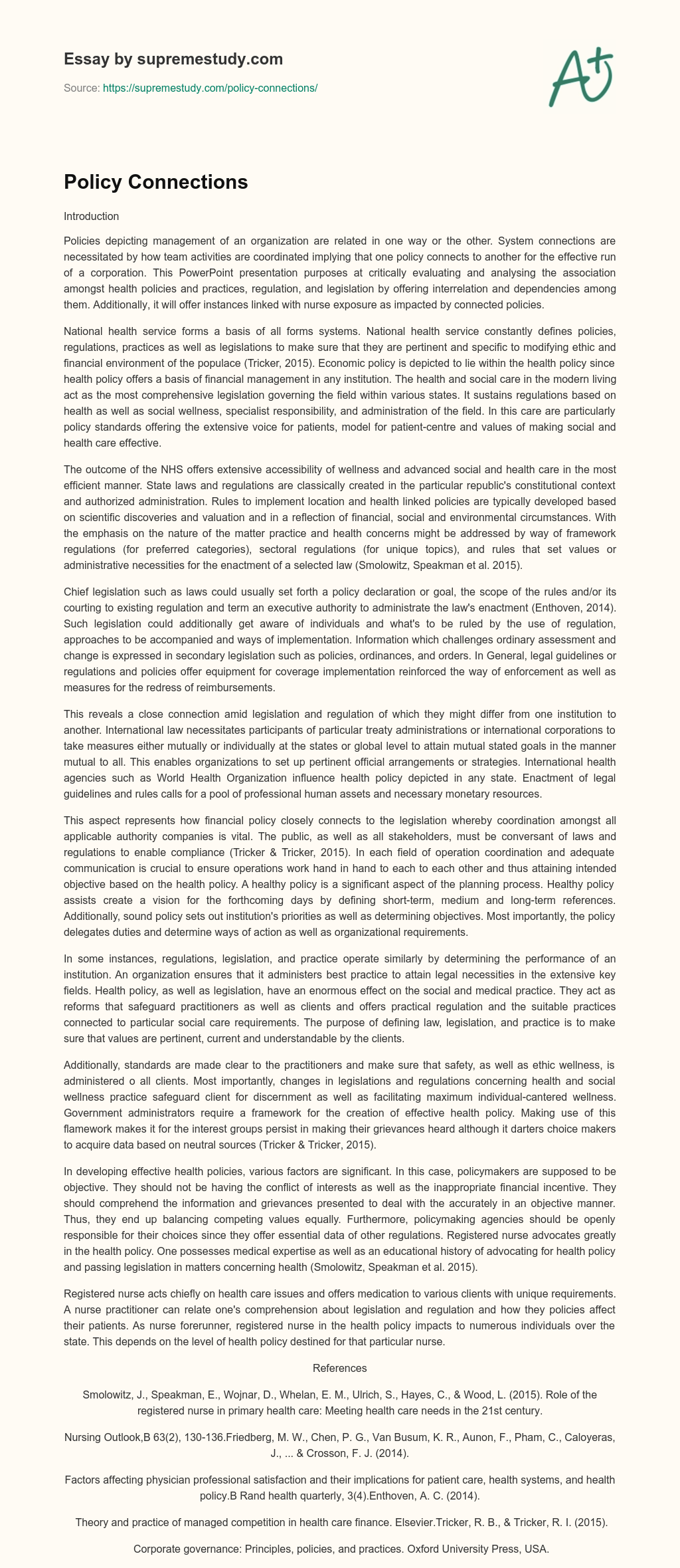 Policy Connections essay