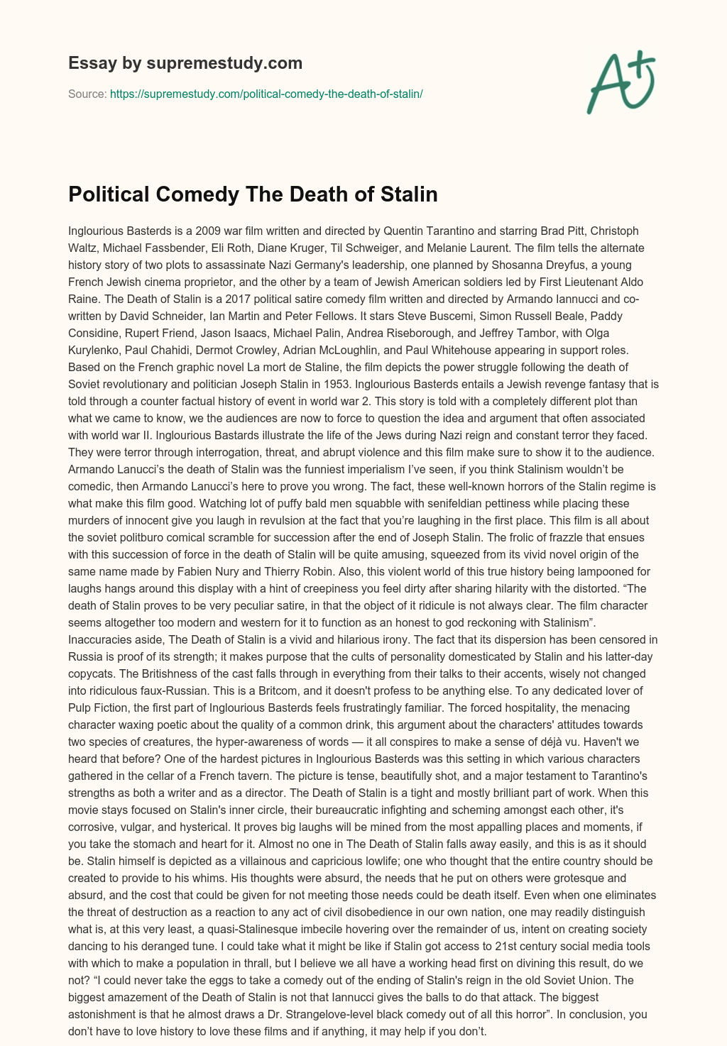Political Comedy The Death of Stalin essay