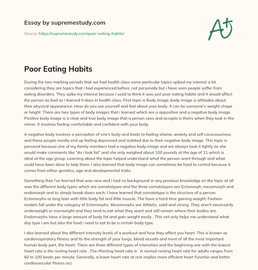 Poor Eating Habits essay