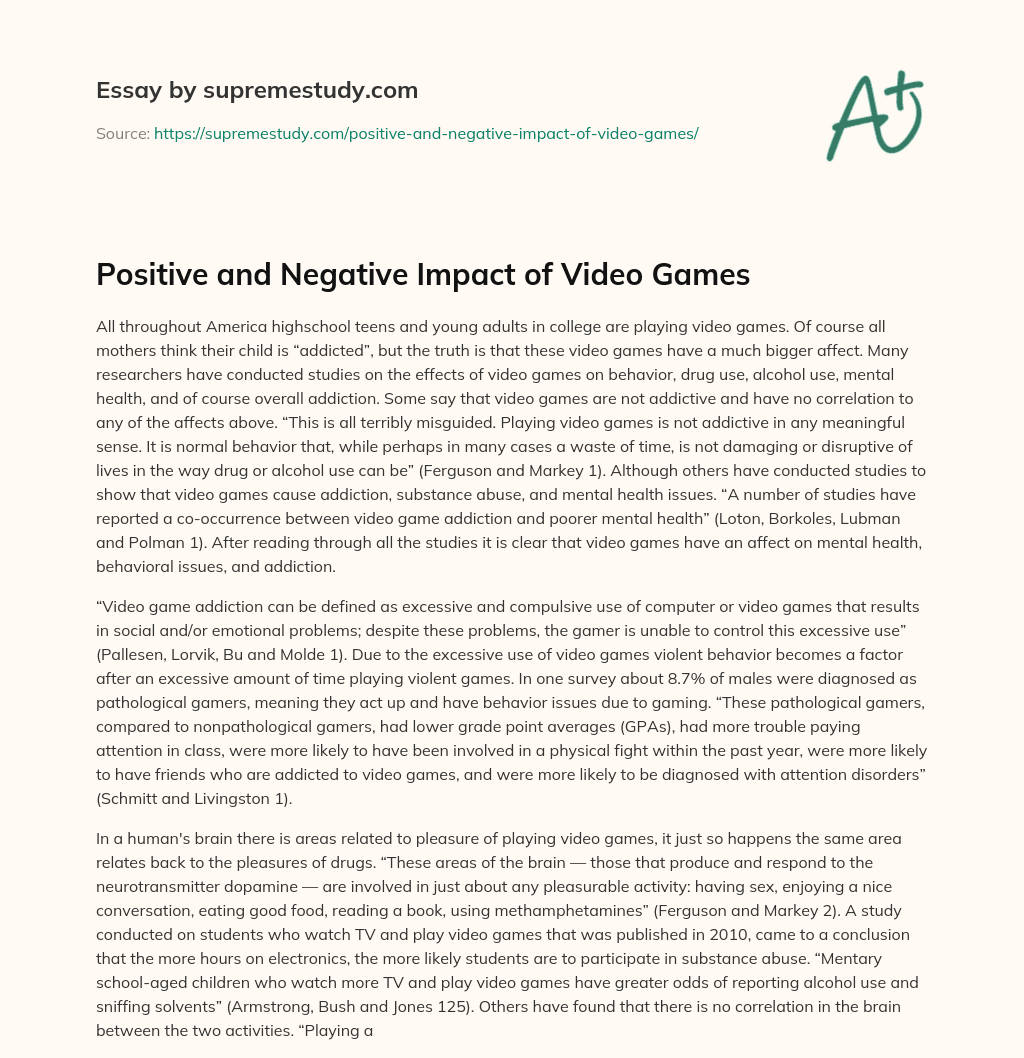 argumentative essay on negative effects of video games
