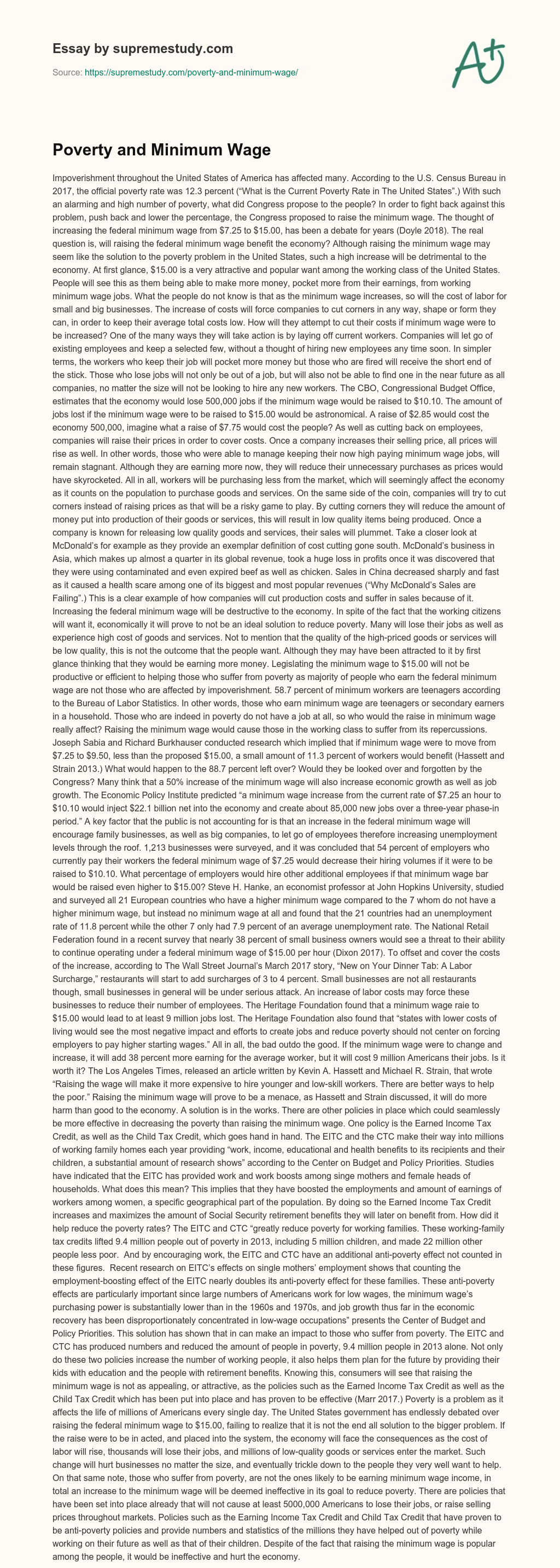 Poverty and Minimum Wage essay