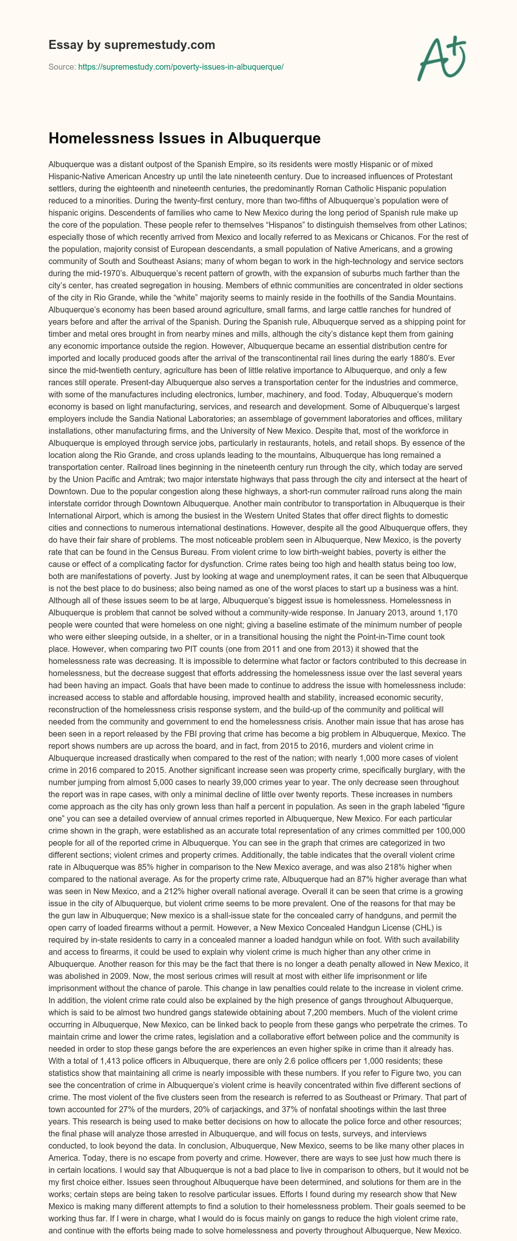 Homelessness Issues in Albuquerque essay