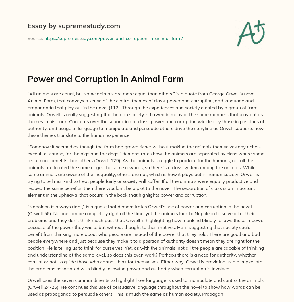 power corrupts essay animal farm