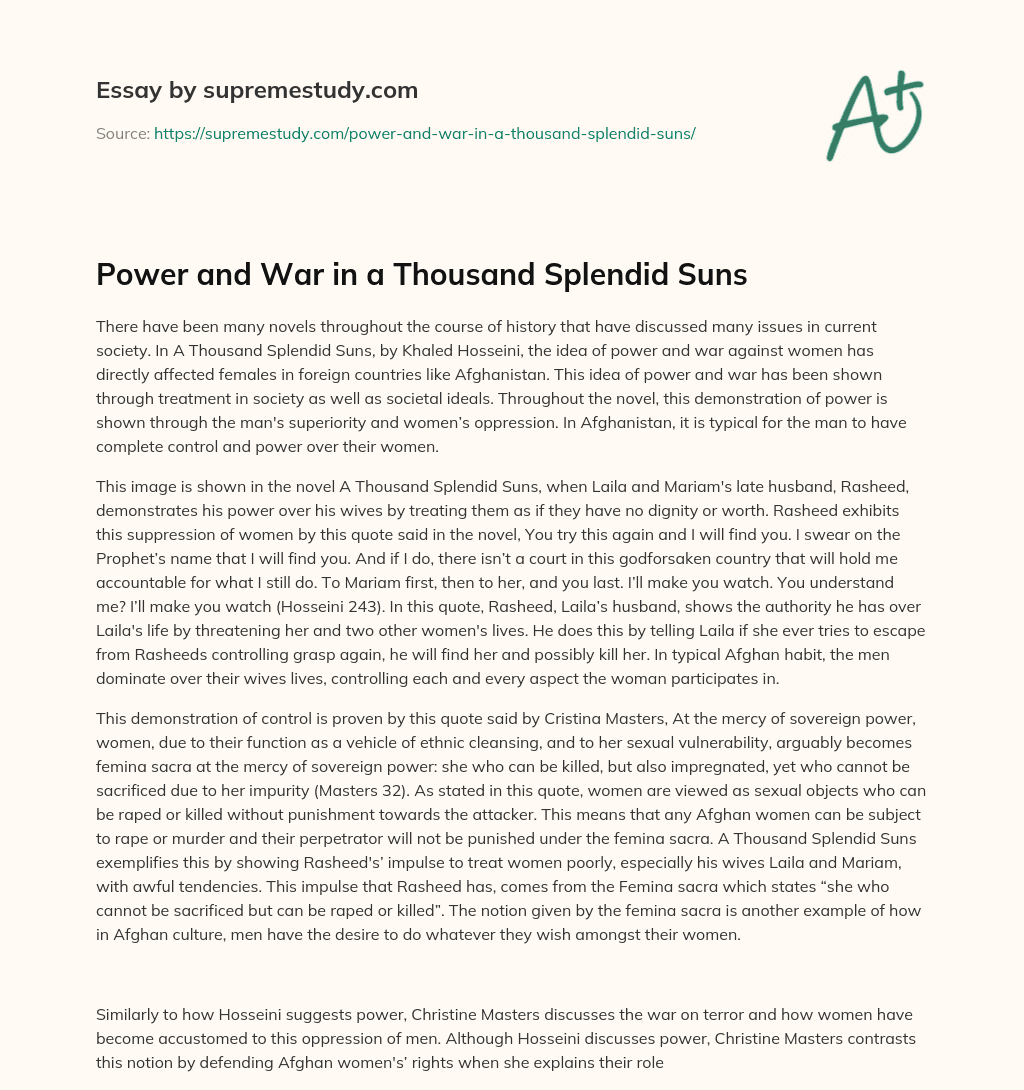 Power and War in a Thousand Splendid Suns  essay