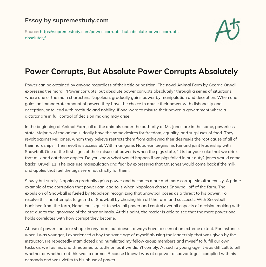 power corrupts absolute power essay