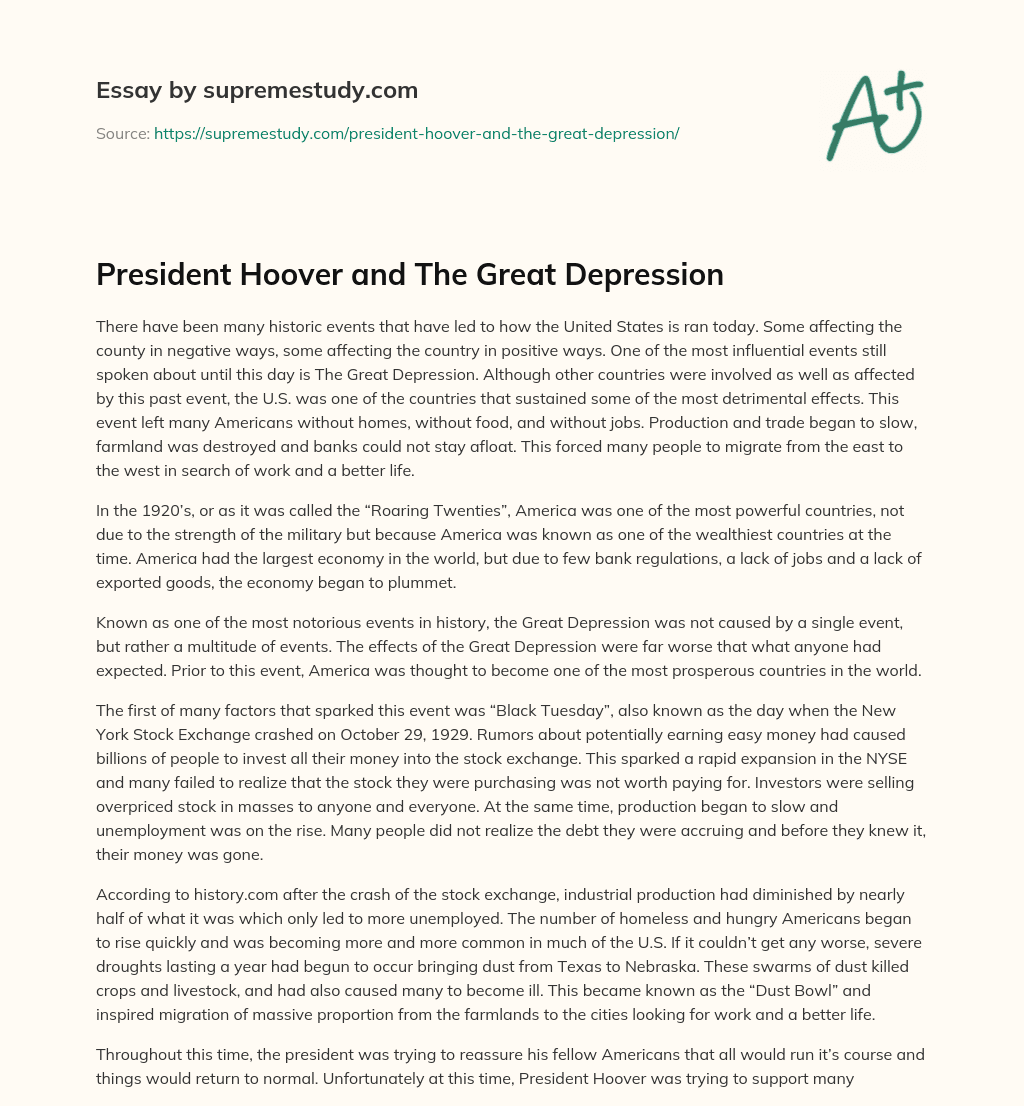 President Hoover and The Great Depression essay