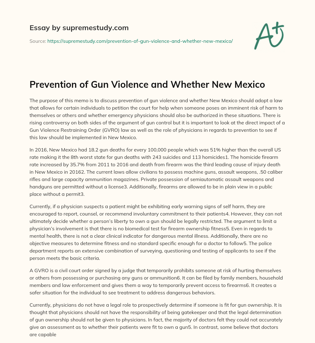 Prevention of Gun Violence and Whether New Mexico essay