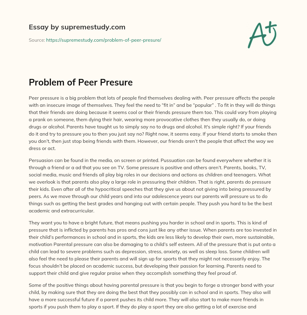 Problem of Peer Presure essay